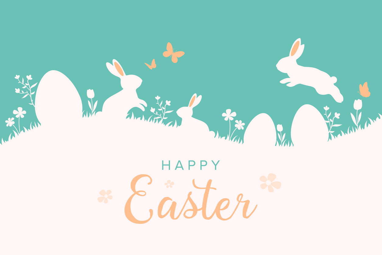 Picture of a bunny that says happy easter