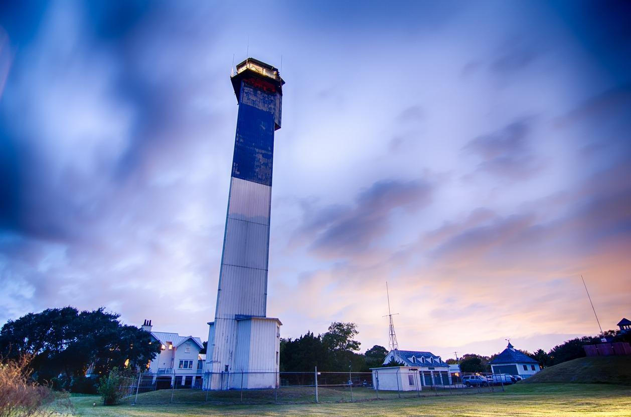 Charleston lighthouse at night located on Sullivan's Island